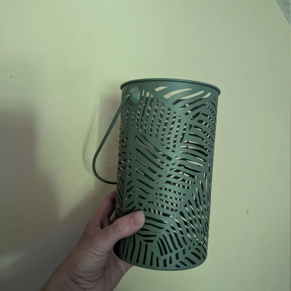 Green Metal Lantern With Leaf Pattern From Target